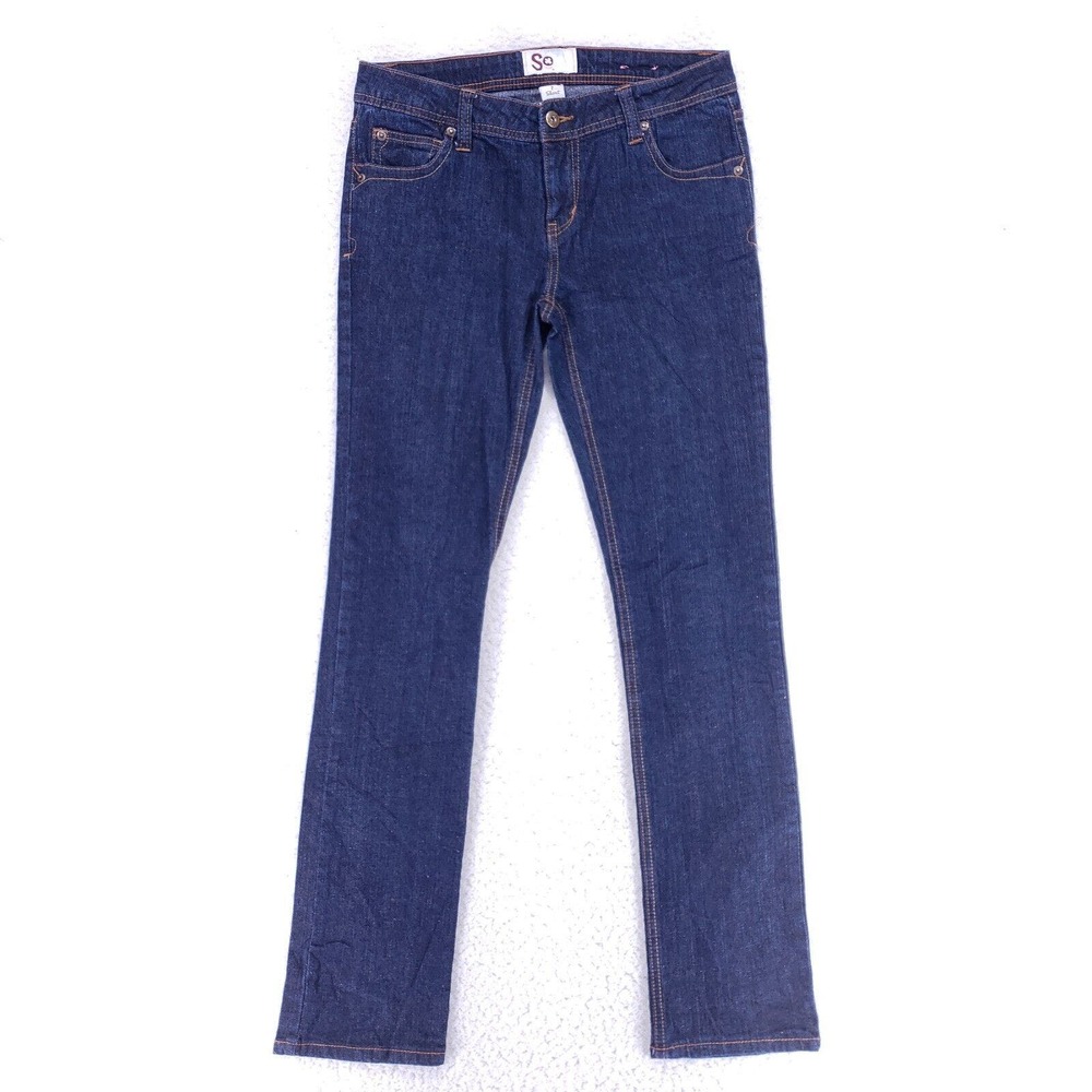 So Jeans Denim Cotton Women SZ 7 Blue Straight Stretch VTG Mid Rise 90s Slim Leg